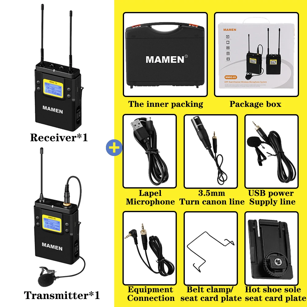 Audio UHF Wireless Microphone with 50 Selectable Channels 60m Range Pickup for Streaming Youtube Recording Condenser Microphone 