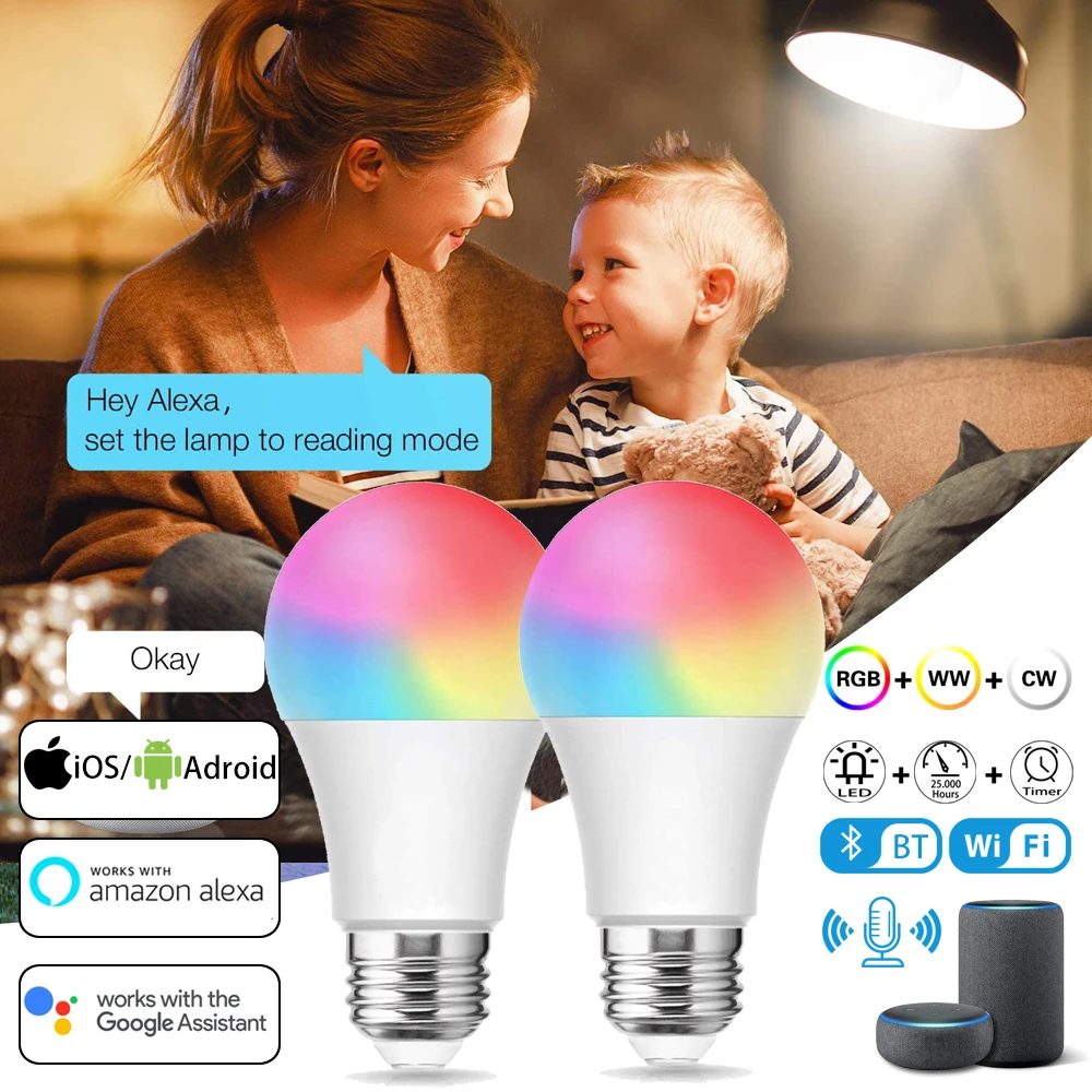 

Dimmable 5-20w E27 B22 Wifi Smart LED Lamp Bulb App Operate Alexa Google Assistant Voice Control Wake Up Smart Lamp Night Light
