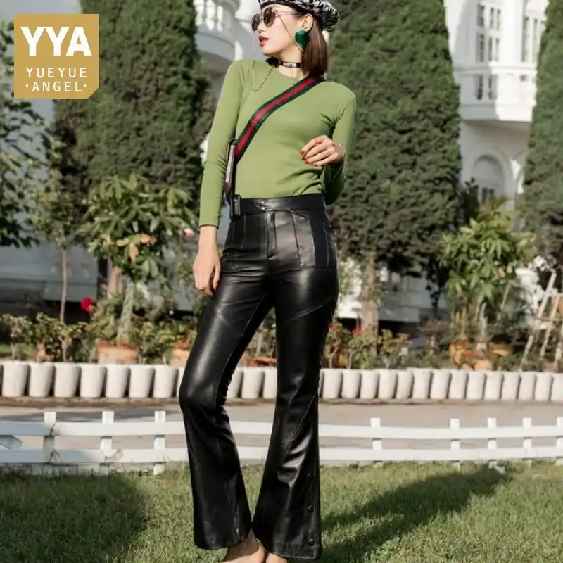 women's leather boot cut pants