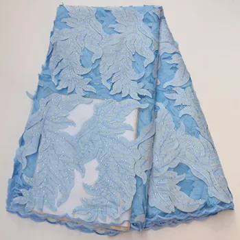 

sky blue african lace fabric 2020 high quality lace french mesh fabric Rhinestone nigerian swiss lace fabrics for dress VB8-65