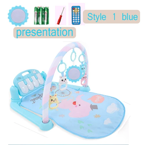 style 1 blue Музыкальный детский коврик для ребенка тренажерный зал новорожденных музыкальное пианино игровой коврик одеяло с проекция для детей детский коврик маты для ползания - Цвет: style 1 blue