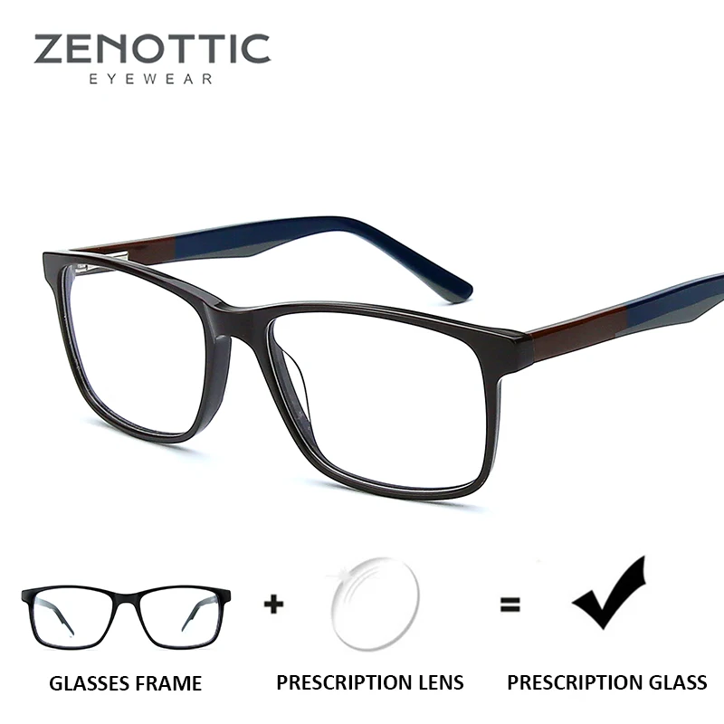 Квадратные ацетатные очки ZENOTTIC по рецепту для мужчин прозрачные с защитой от