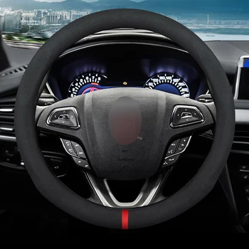 

MIDOON Carbon Fiber Cow Leather Car Steering Wheel Cover For Lincoln navigator MKZ MKC MKX Nautilus Logs Continental