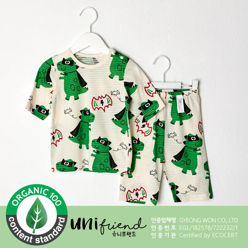 

Unifriend19 South Korea Home Wear Spring And Summer New Style Capri Slub Cotton Infant Cartoon Pattern Set