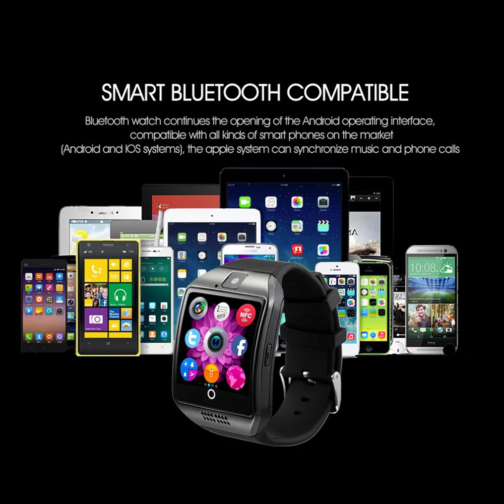 Bluetooth Смарт часы для мужчин Q18 с сенсорным экраном большой аккумулятор поддержка сим-карта TF камера для умные часы для телефона на Android