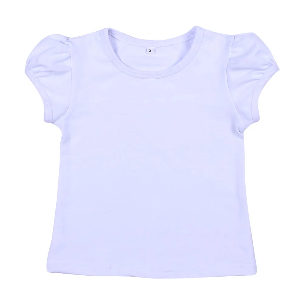 

100% Combed Cotton Summer Blank Shirts White Puffy Sleeve Baby Girls Top Tees Plain T-Shirts