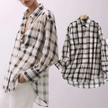 

Elmsk Blouse Women Autumn Blusas Mujer De Moda 2021 Kimono Shirt England Indie Folk Vintage Plaid Fashion Loose Casual Tops