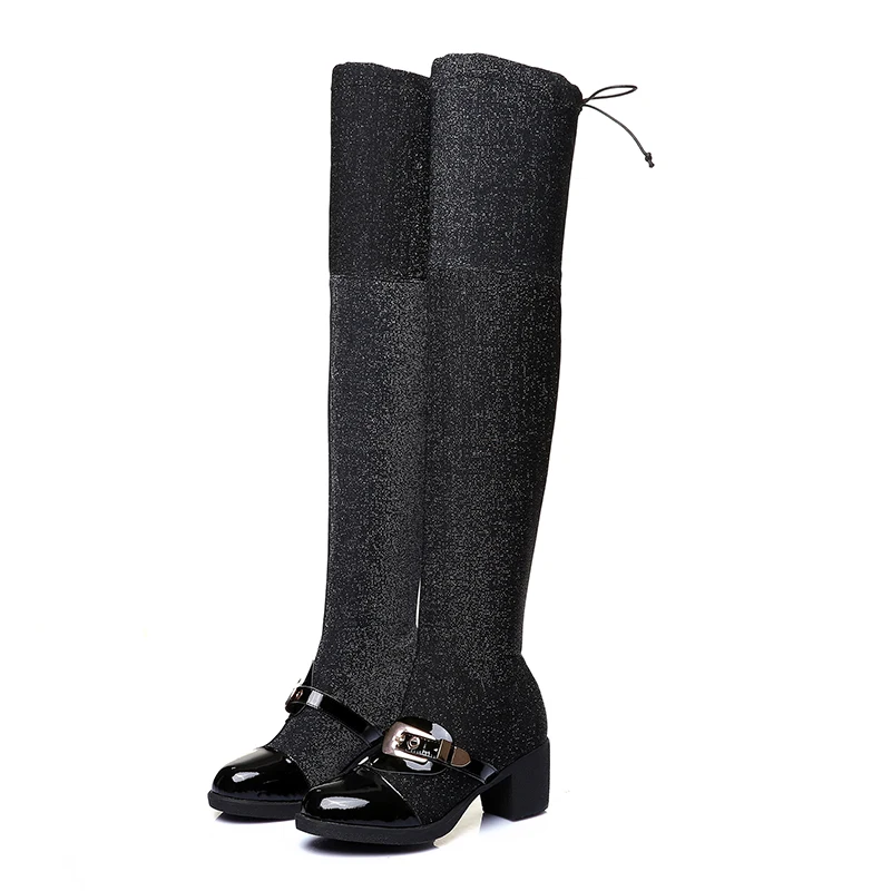 

Lucyever 2020 Autumn Winter Women Stretch Flock Sexy Over The Knee Boots Thin Leg High Heels Shoes Ladies Thigh High Boots