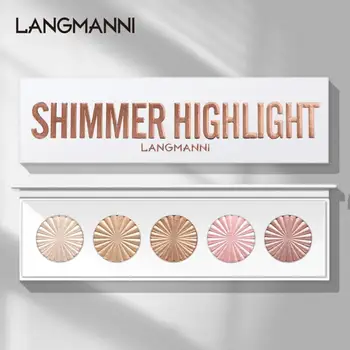 

Langmanni 5 Colors highlighter Palette Highlight Facial Bronzers iluminador maquillaje Natural Bright High iluminador makeup New