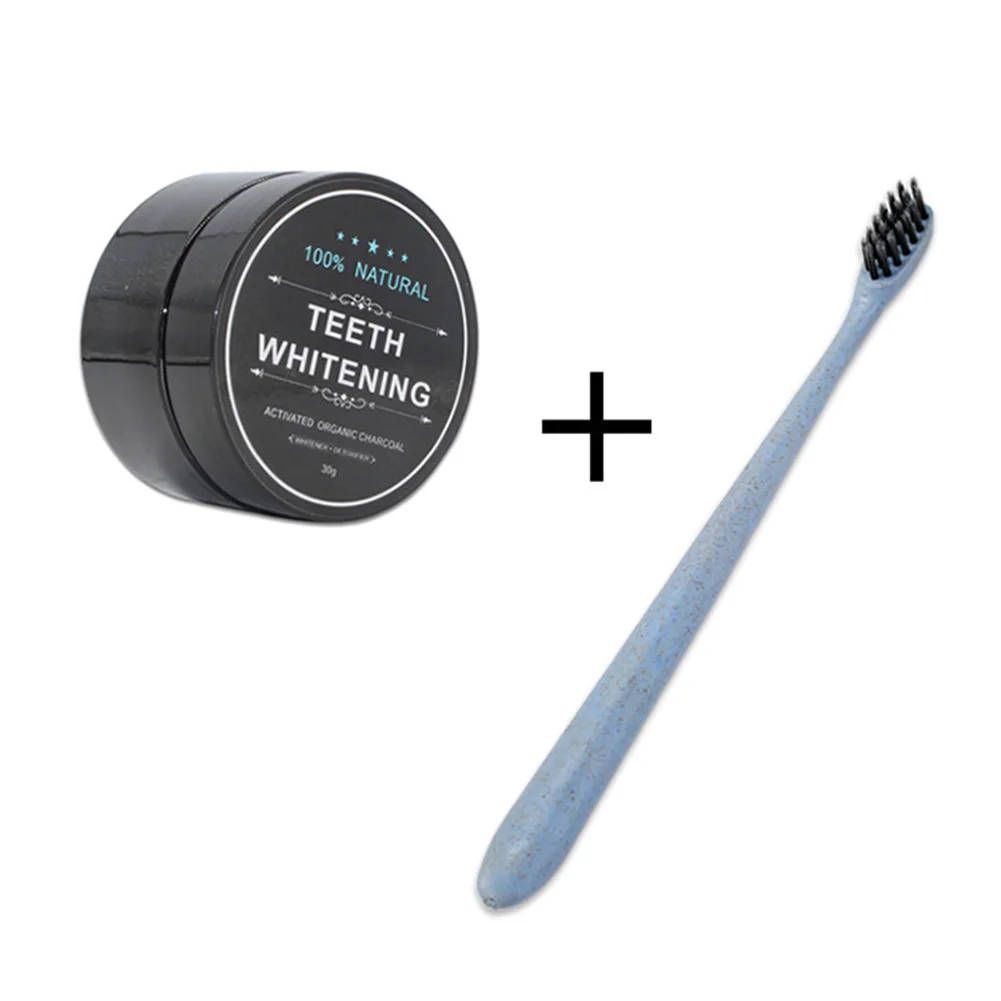 Teeth Whitening Powder with Wheat Straw Toothbrush Clean Soft Bristles Toothbrush Smoke Coffee