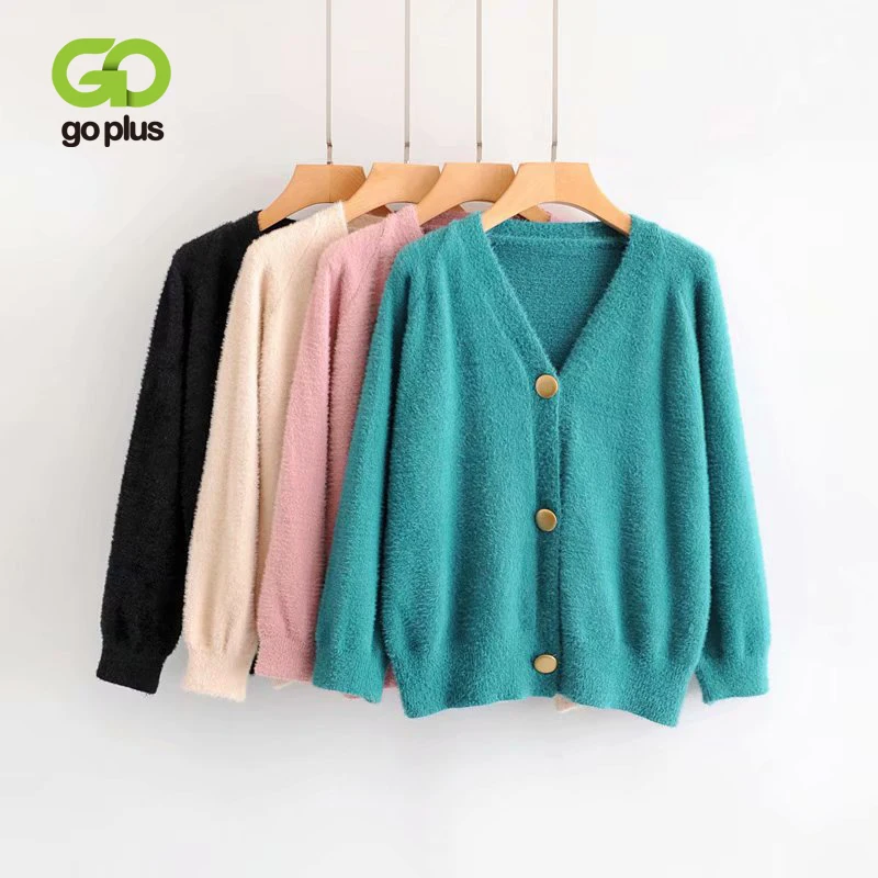 

GOPLUS Velvet Sweater Korean V-neck Cardigan Women Pink Black Blue Knitted Oversized Sweaters Kardigan Sweterki Damskie C9653