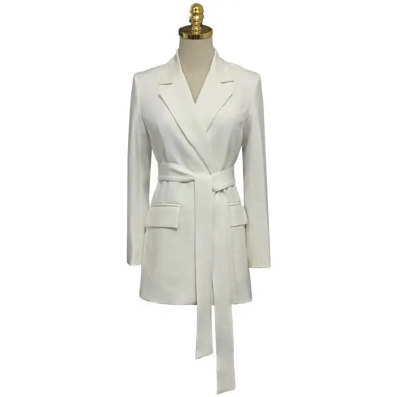 Aisiyi пиджак женский жакет женский длинный рукав белый черный Блейзер офисный женский костюм женские блейзеры и куртки класический костюм женский женские куртки весна-осень белый костюм черный костюм - Цвет: White