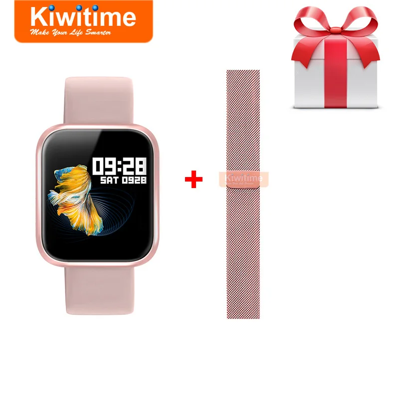 KIWITIME Smart Watch P70 Sports Bracelet Fitness Heart Rate Blood Pressure Monitor Women Smartwatch for Apple iPhone iOS Android - Цвет: Розовый