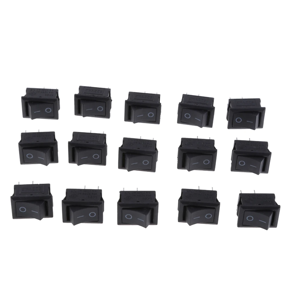 15Pcs/set On-Off Rectangle 2 Pin Rocker Switch AC 6A/250V 10A/125V DPST Boat