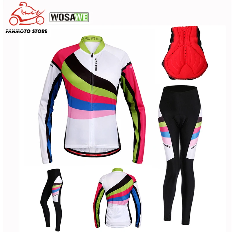 

WOSAWE Pro Thin Long Sleeve Motorcycles Women Sportswear MTB Bike Bicycle 3D Gel Padded Pants Shirts Spring & Autumn Jersey Set