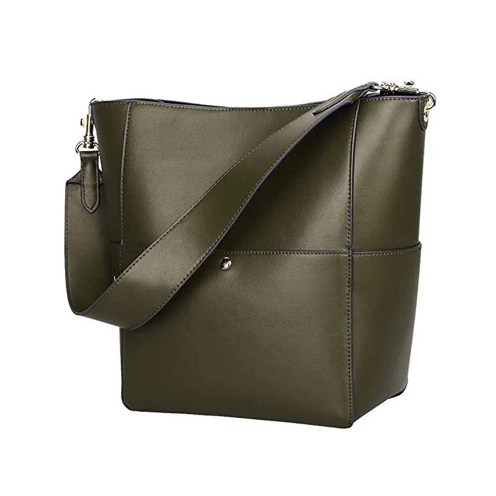 Кожаная женская сумка большая сумка мягкая кожаная сумка-мешок кожаная женская сумка через плечо - Цвет: Армейский зеленый