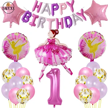 

25pcs pink dancing girl happy birthday ballerina girl balloon girl 1 2 3 4 5 6 7 8 9 year birthday party children's decoration