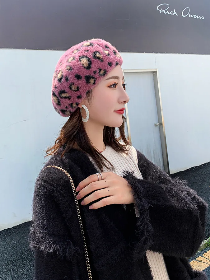 Женские леопардовые Модные Джокер береты шапка женская теплая имитация бархатная шапка для молодых осень зима