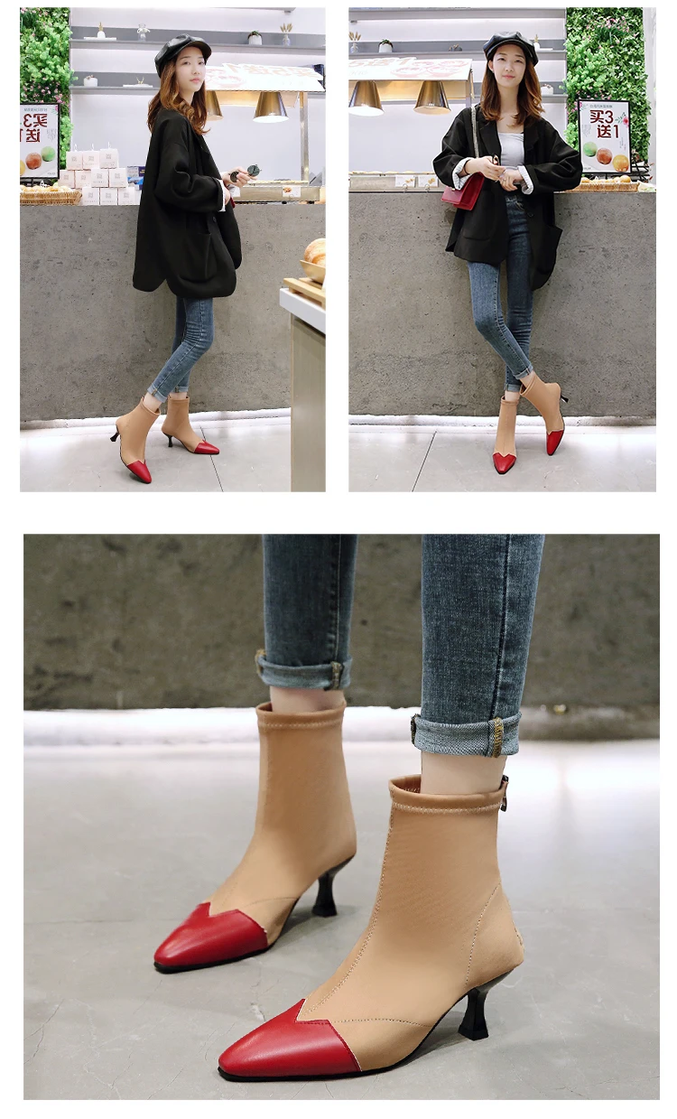 Black Suede Women's Ankle Boots High Heel Shoes Unique Designer Heart Pointed Toe Short Boots Shoes Woman Botas Mujer P235