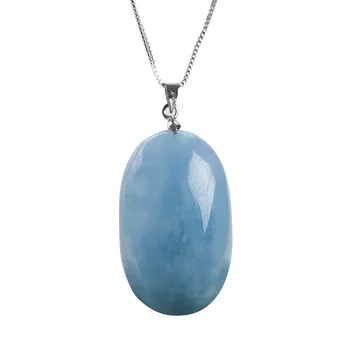 

Genuine Blue Natural Aquamarine Gemstone Crystal Bead Necklace Fashion Water Drop Pendant 37*23*11mm