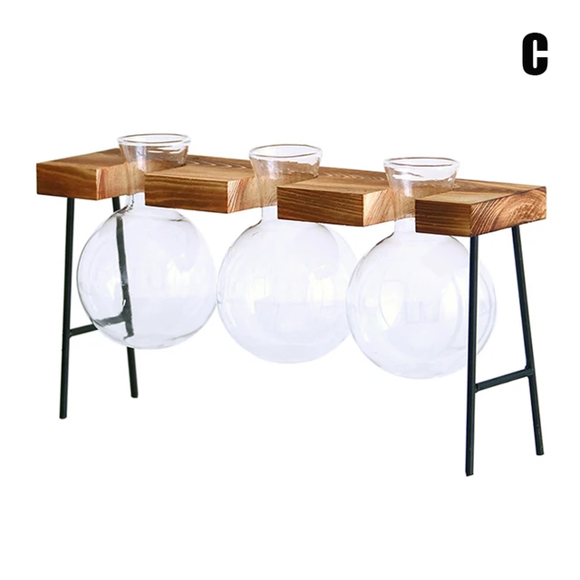 Hidroponikus Üveg Ültetvények Vázák Átlátszó Mini Otthoni Növényi Edények B88 Fa Kerettel - Image 6