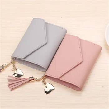 

2019 Fashion Tassel Women Wallet for Credit Cards Small Luxury Brand Leather Short Womens Wallets and Purses