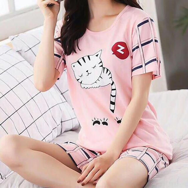 Pajamas Shorts T-shirt Women, Pajamas Girls Shorts