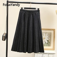 Новая Осенняя Зимняя шерстяная юбка Женская эластичная талия Повседневная миди размера плюс плиссированная юбка KKFY4254