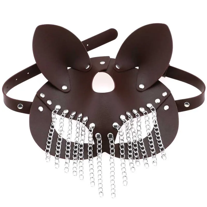 Women Sexy Mask Blindfold Tassels Chains Half face fox Cosplay Pu Leather Mask Halloween Party Masquerade Ball Masks Punk Collar