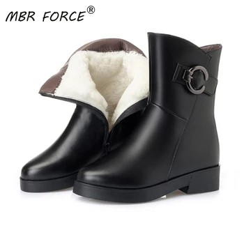 

MBR FORCE All Wool Snow Boots Women Plush Platform for Woman Winter Boots Fashion Zipper New Genuine Leather Cowhide Warm Shoes