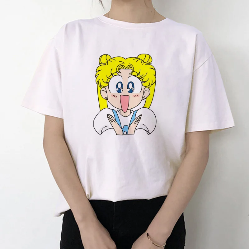 Женская футболка в стиле Харадзюку Sailor Moon 90 s красивая с рисунком кота из аниме