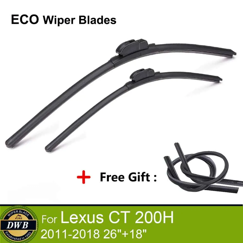 렉서스 CT 200H 2011 2018 용 에코 와이퍼 블레이드 2 개, 26 "+ 18", 무료 선물 고무 2 개, 앞 유리