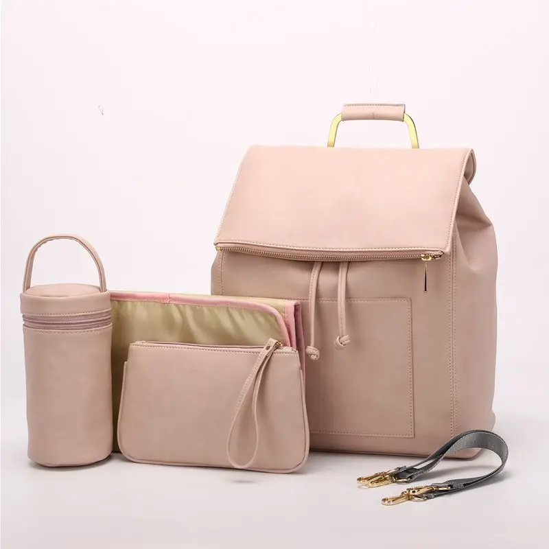pink Сумка для детских подгузников из искусственной кожи, рюкзак+ пеленальный коврик+ ремни для коляски+ изоляционная сумка+ косметичка - Цвет: pink