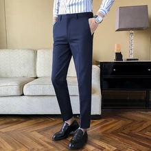Calças de vestido de negócios dos homens cor sólida escritório social formal terno calças casuais streetwear casamento pantalon 2021 novo