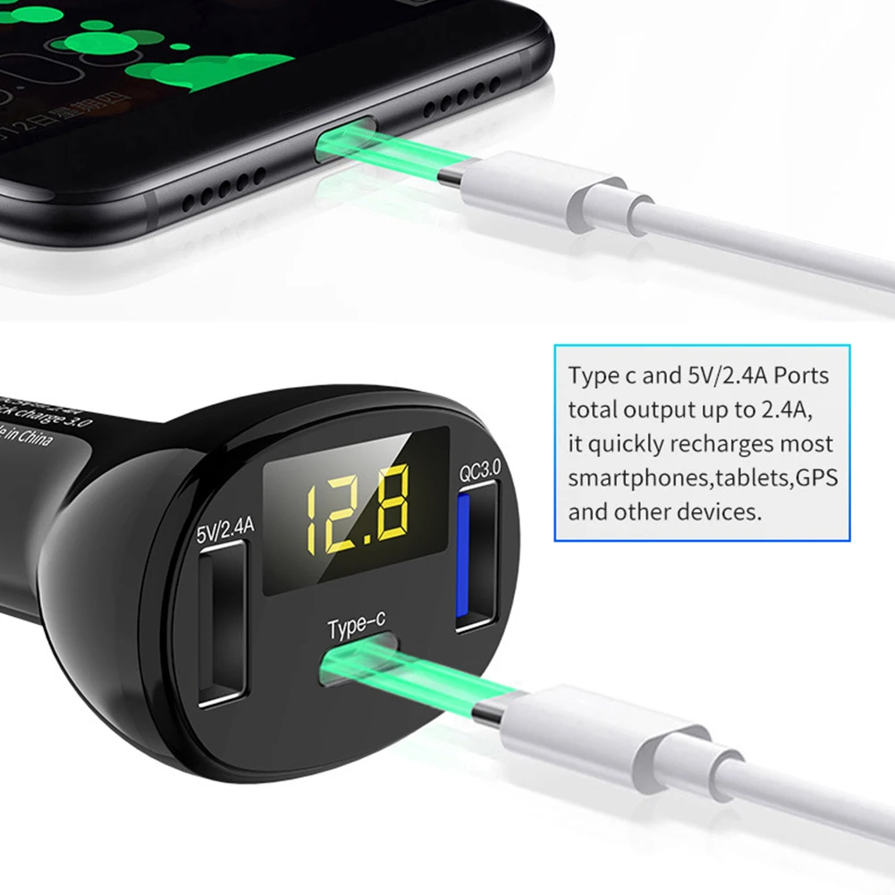 Аксессуары для автомобильного зарядного устройства с двумя портами USB цифровой Дисплей Тип-c ABS розетки стойкая к механическим повреждениям Мощность адаптер умная долговечная Напряжение монитор
