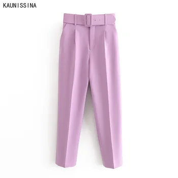 

Women Elegant Pants Sashes Pockets Zipper Fly Solid Ladies Streetwear Casual Chic Trousers with Waistband Ankle-Length Pants