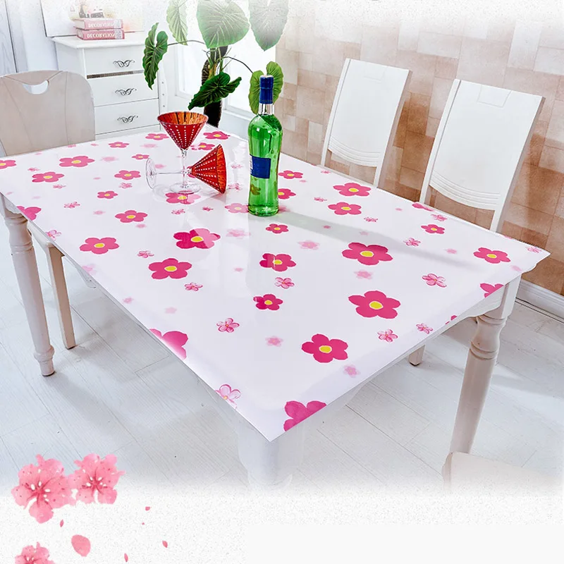 

PVC Tablecloth Waterproof Flower Table Cloths Oil-proof Anti-scalding with Kitchen Pattern Protect the Dining Table Soft Glass
