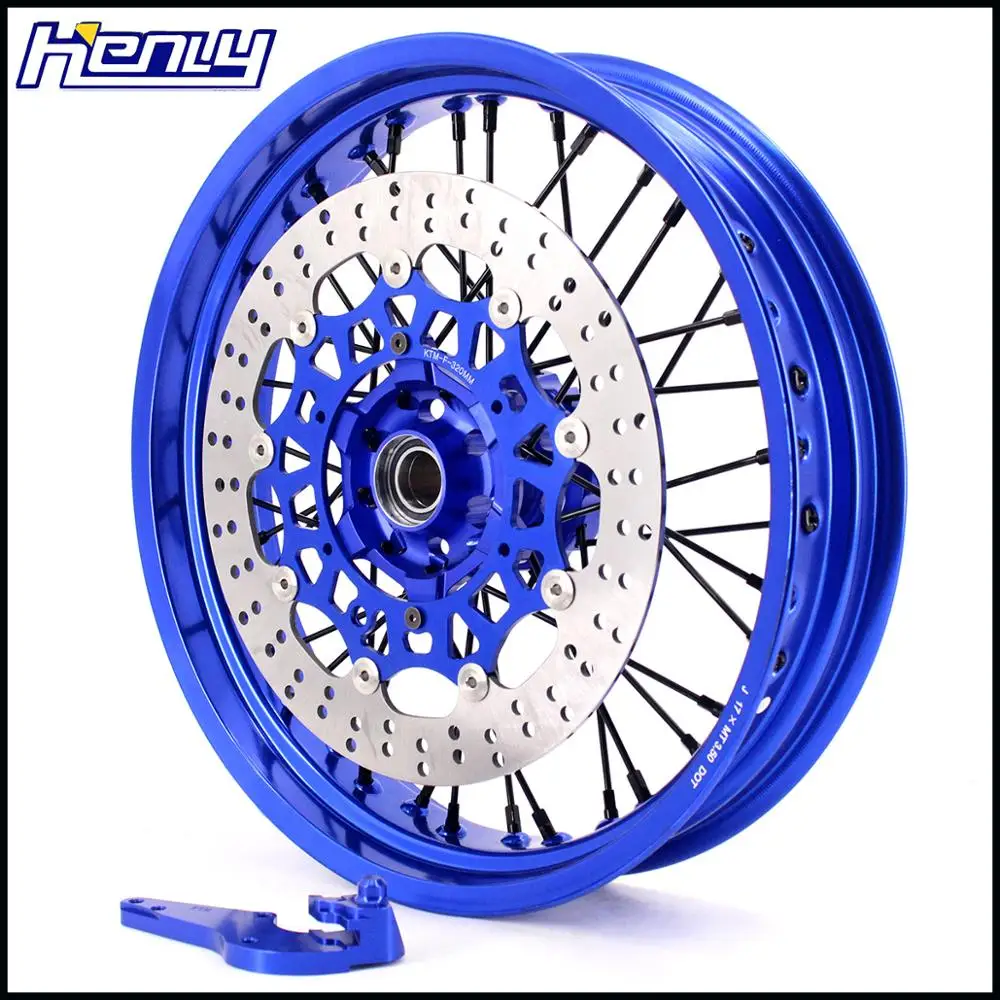 3,5/4,25 SUPERMOTO диски набор для KTM SX SXF XCW XCF EXC EXCF 125-530 03-20 синие диски черная накладка на соски спицы диски