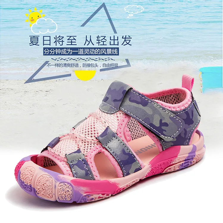 ULKNN Children Camouflage Spots Sandals 2021 Summer Boys Anti-kick Beach Shoes Soft Sole Girls Mesh Non-slip Sandals Size 21-30 extra wide fit children's shoes