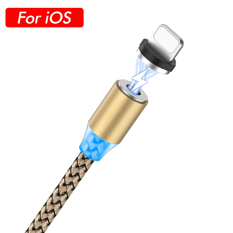 Магнитный usb-кабель ROCK для быстрой зарядки, кабель Micro USB C type C, зарядное устройство для Xiaomi Redmi Note 8, iPhone XR, samsung S9, huawei, 1 м, 2 м - Цвет: Gold For iPhone