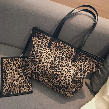

2pcs/set Casual Tote Bags Women Leopard Canvas Shoulder Bag New Female Crossbody Messenger Bag Purse for Ladies High Quality
