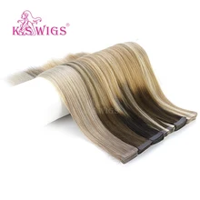 K.S парики 20 ''50 см прямые Remy ленты в человеческих трессы кожи уток клей для наращивания волос T цвет 2,5 г/шт
