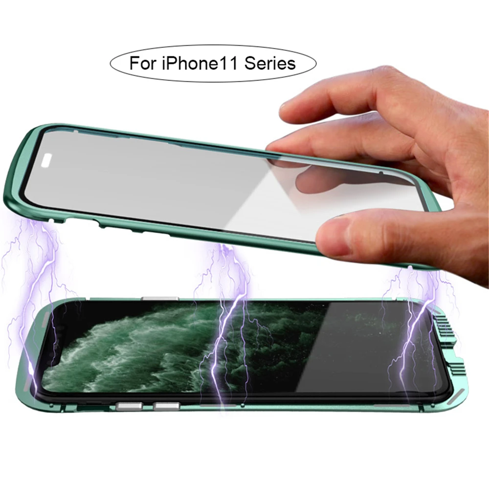 Чехол для телефона для iphone 11 для iphone 11pro для iphone 11Pro Max металлическая рамка двойное закаленное стекло Прозрачный Магнитный Корпус