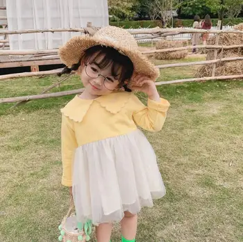 

2020 Korea style girls patchwork dress fashion cotton mesh spring girls dresses 1-6 years HM540