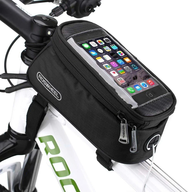 Cycling Bike Bicycle Frame Pannier Front Tube Bag Pouch Bag Holder with Audio Extension Line Fit 5.5inch Phone