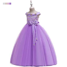 Hot Selling CHILDREN'S Dress Princess Dress Girls Off-white Mopping Long Formal Dress Short Sleeve Embroidered Wedding Dress Lon