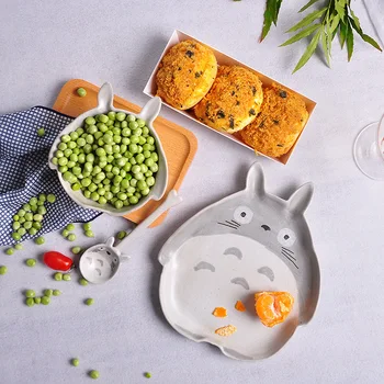 

Jingdezhen ceramic tableware suit creative hand-painted totoro spoon green cartoon dessert bowl dishes dinnerware bone china