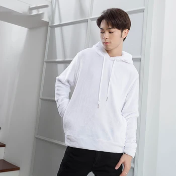 

M-4XL Coral Fleece Men's Hooded Slim Joker Teen Plus Velvet Thick Jacket Tide Korean Hip Hop Winter White streetwear men