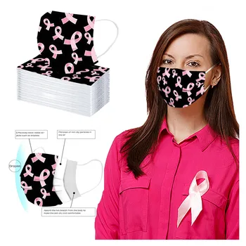 

50/100pcs Women Face Mask Breast Cancer Awareness Hope Ribbon Adult Mouth Cover Safety Disposable 3-Layer Mask mondkapjes