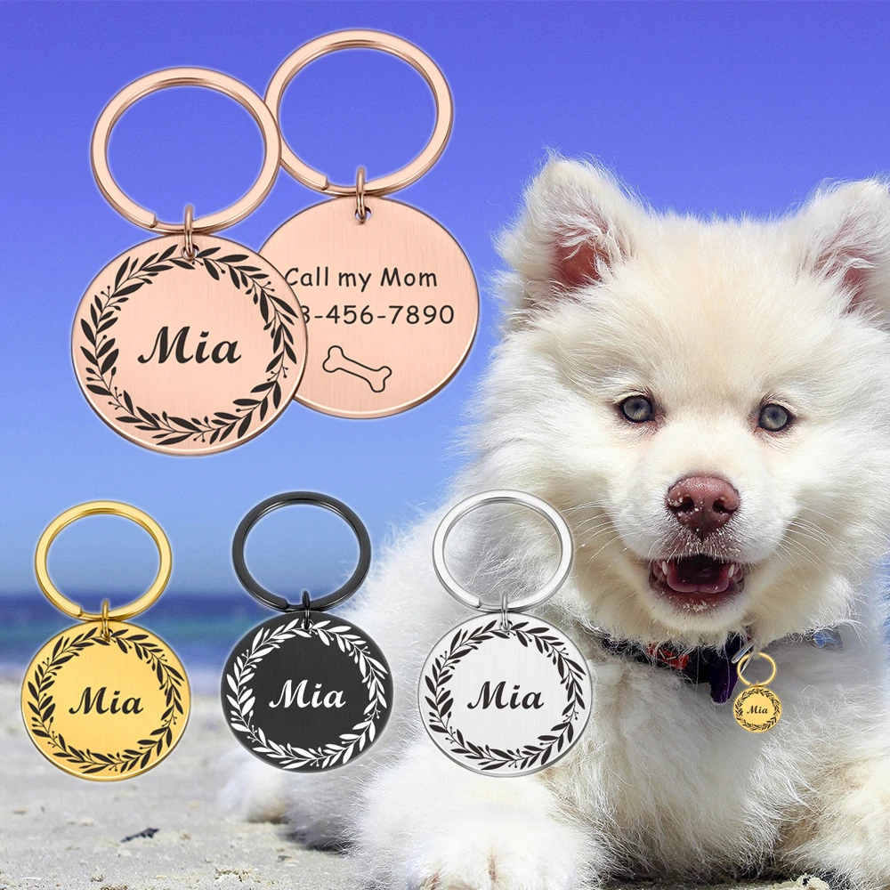 Anti-lost Pet Dog Name Tags Free Engraved Address Tags for Dogs Kitten Puppy Accessories Customizable Cat Necklace ID Nameplate